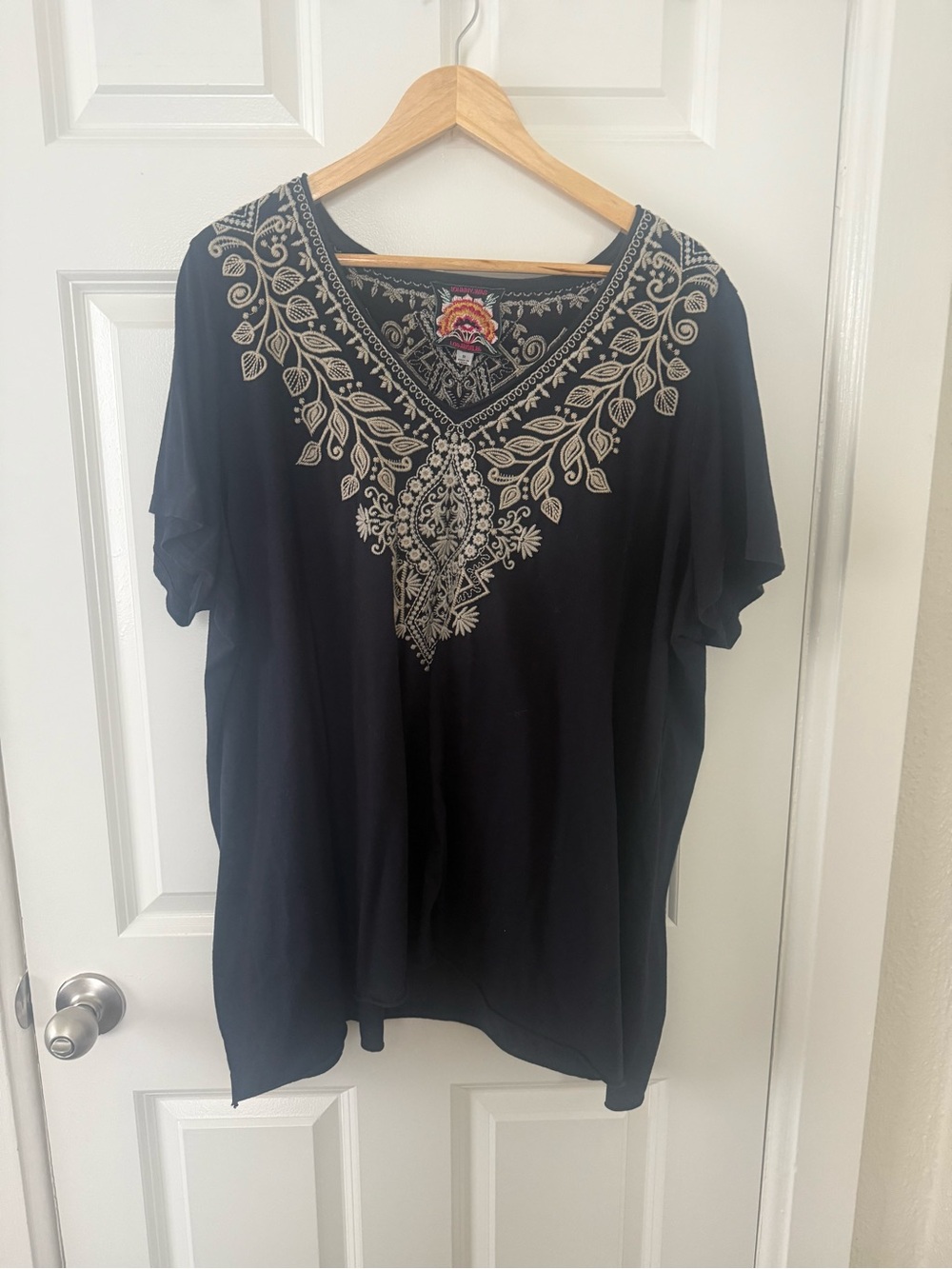 Johnny Was Black Cotton Blouse Embroidered Size 1X